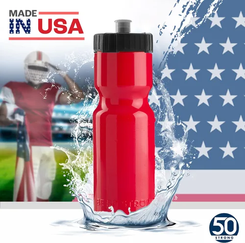 Miniatura 5 de Botellas de agua deportivas 50 Strong – Botellas de plástico reutilizables de 22 oz libres de BPA con tapa de tracción – Fabricadas en EE. UU. – Rojo