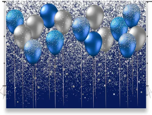 Fondo de globo azul y plateado de 7 x 5 pies, fondo plateado con purpurina, boda, graduación, fiesta de cumpleaños, pancarta, decoración de mesa,