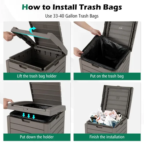 Miniatura 5 de S AFSTAR Cubo de basura para exteriores de 31 galones, bote de basura impermeable con tapa y bandeja deslizable, cubo de basura grande de resina