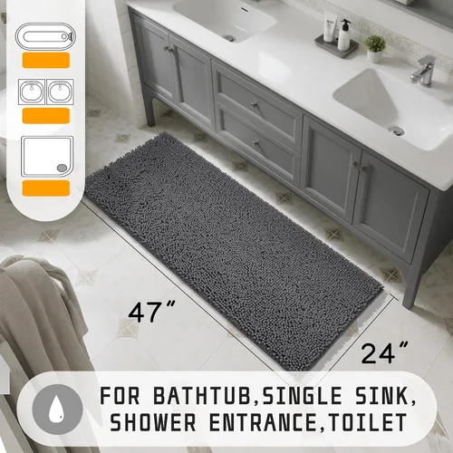 Miniatura 2 de Yimobra Alfombras de baño largas de 47 x 24 pulgadas, extra suave, antideslizante, para bañera, súper absorbente, de secado rápido, alfombra lanuda