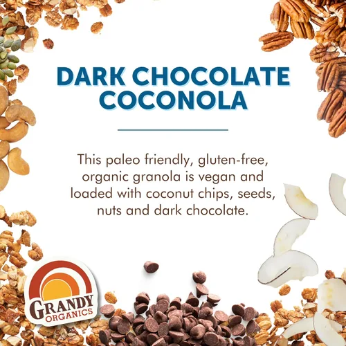 Miniatura 3 de Grandy Organics Chocolate oscuro y coconola - Granola orgánica certificada sin cereales - 0.27 oz de proteína - Sin gluten, sin OMG, vegano y paleo