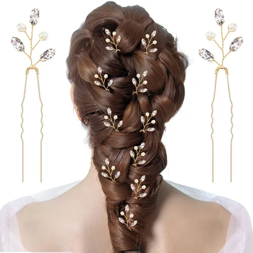 Miniatura 2 de 12 horquillas para el pelo de novia, accesorios de cristal, perlas de diamantes de imitación para novias, damas de honor, accesorios de boda Dorado
