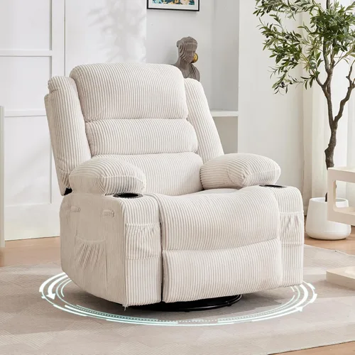 Rocking Recliner Chair for Adults Corduroy Wide Upholstered Glider Recliner with Cup Holder Deep Seat Single Sofa Rocker Chair for Nursery Living