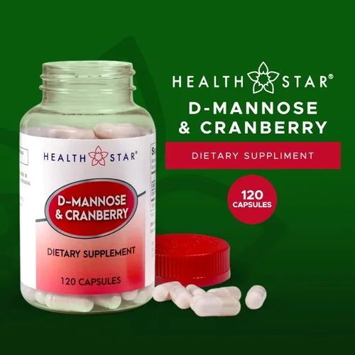 Miniatura 2 de D-manosa y arándano 1300 mg de Health Star Suplemento de salud del tracto urinario vegano y sin OMG Defensa UTI y apoyo de la vejiga