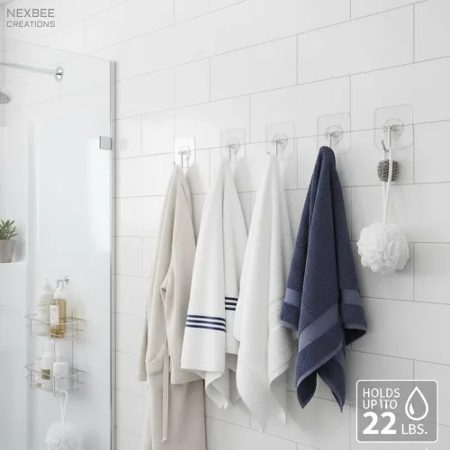 Miniatura 3 de Paquete de 24 ganchos autoadhesivos resistentes, 33 libras (máx.), transparentes, sin uñas, impermeables, ganchos de pared adhesivos para llaves