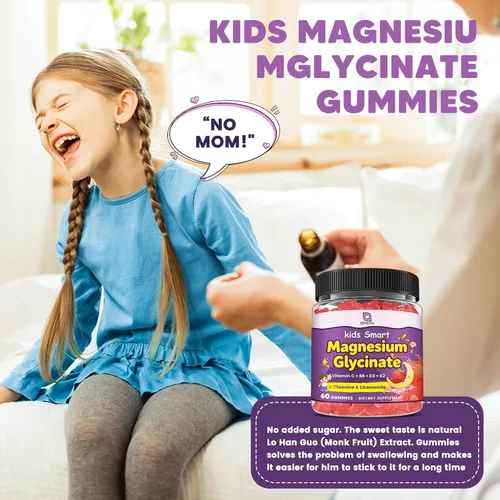Miniatura 8 de Gomitas de glicinato de magnesio para niños y adultos, suplemento de magnesio de 400/200 mg con L-teanina, manzanilla, D3 y K2, gomitas para dormir