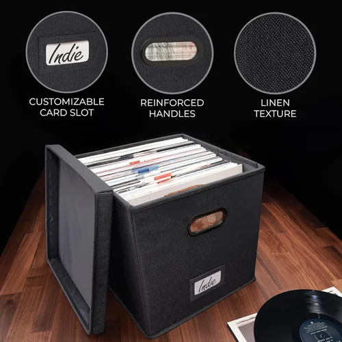 Miniatura 9 de ZICOTO Juego de caja de almacenamiento de discos de vinilo decorativa para más de 100 discos individuales, resistente y fácil de transportar
