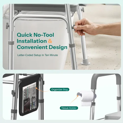 Miniatura 8 de HOMEAL Elevador de asiento de inodoro elevado con asas para personas mayores, 450 libras, silla cómoda 3 en 1 para discapacitados y pacientes