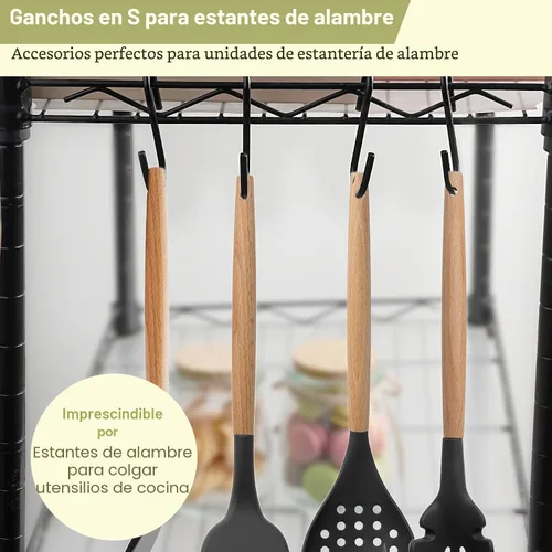 Miniatura 2 de ESFUN - Paquete de 30 ganchos en S de 2.4 pulgadas para colgar en estantes de alambre, ganchos en forma de S negros para colgar, soportes para ollas