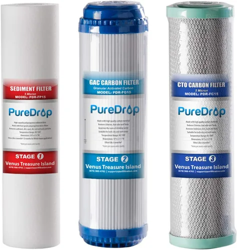 PureDrop Paquete de prefiltro de reemplazo de ósmosis inversa estándar de 10 pulgadas x 2.5 pulgadas (6 meses), blanco, (PDR-F3)