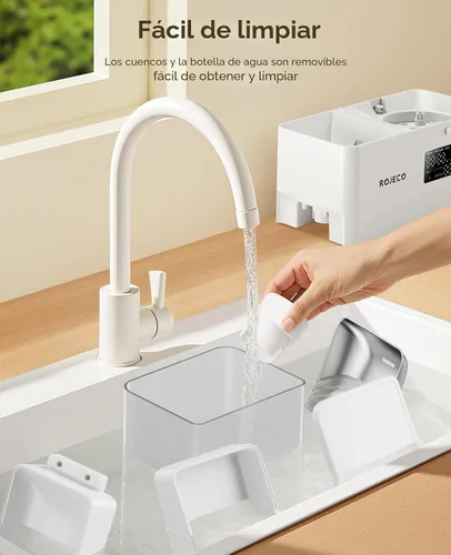 Miniatura 7 de ROJECO Comedero automático para gatos y dispensador de agua, 36 tazas/8.5 L, cuencos de acero inoxidable 2 en 1, dispensador de comida para gatos