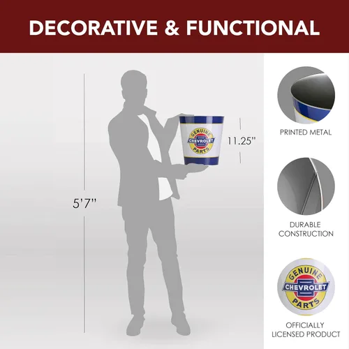 Miniatura 5 de American Art Decor Cubo de basura de metal, cesta de basura con licencia Chevrolet, pequeño cubo de basura decorativo para cueva de hombre, cocina