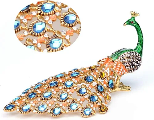 Miniatura 6 de Furuida Caja de baratijas con bisagras, adorno de cristal de pavo real verde con bisagras, caja de joyería decorativa con bisagras, regalo de lujo