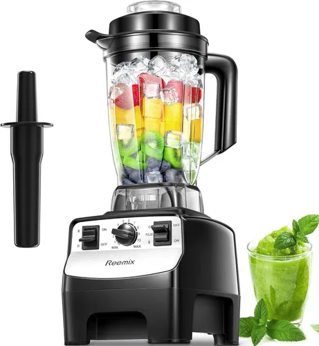 Reemix Batidora de batidora, licuadora profesional de alta velocidad de 1450 W para cocina, control de 10 velocidades, contenedor Tritan sin BPA de