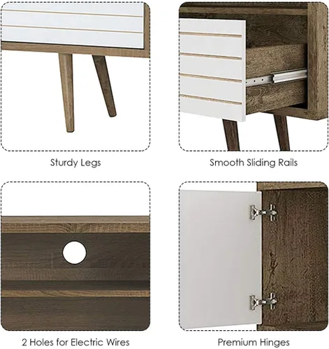 Miniatura 7 de Tangkula Soporte de TV moderno Mid-Century para televisores de hasta 70 pulgadas, mesa consola de madera con estantes de almacenamiento, gabinete