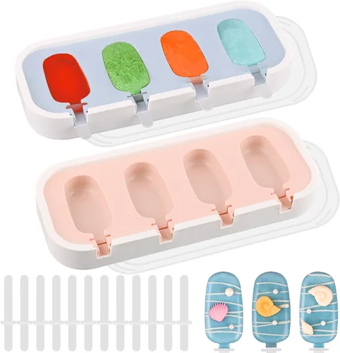 Miniatura 12 de WMKGG Juego de moldes de silicona para paletas, 2 piezas de moldes para helado con 50 palitos de madera para pastelitos, paletas de hielo, Azul