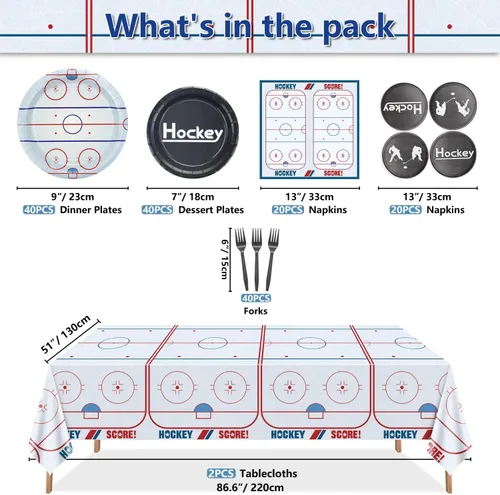 Miniatura 2 de Decoraciones de cumpleaños de hockey – Paquete de 162 piezas de vajilla de hockey sobre hielo, platos temáticos de hockey desechables, servilletas