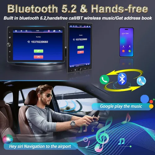 Miniatura 4 de Radio DIN única de 10.4 pulgadas inalámbrica Apple CarPlay con pantalla táctil IPS HD 1280 x 800 giratoria, radio para automóvil Android Auto