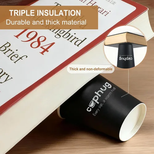 Miniatura 5 de Paquete de 300 vasos de papel desechables de 8 onzas, vasos de bebida caliente y fría para café, té, jugo, agua, tazas de café negras para oficina