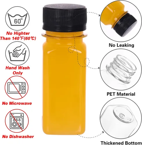Miniatura 3 de Moretoes 6 botellas de 120 ml de plástico para jugo con tapas, botellas transparentes vacías reutilizables para shots de jengibre, recipientes