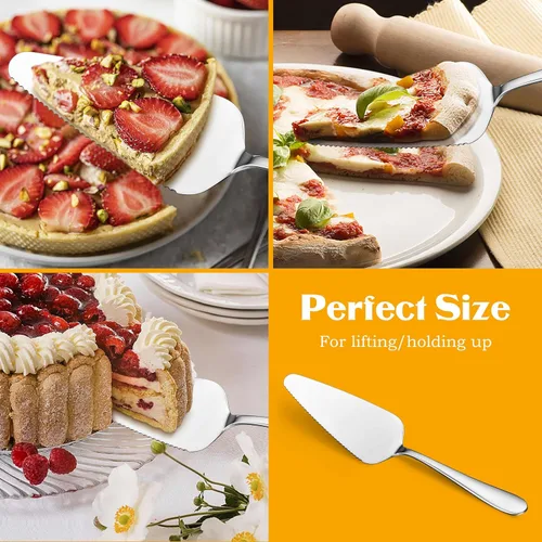 Miniatura 6 de E-far Servidor de pastel de 5 piezas, cortador de espátula de acero inoxidable para pasteles y queso pizza, borde dentado con mango ovalado, pulido