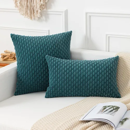Miniatura 91 de K Kevin Textile - Juego de 2 fundas de almohada decorativas de corduroy suave azul con rayas estilo bohemio, fundas de almohada para sofá, cama