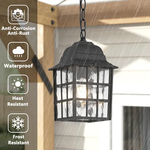 Miniatura 3 de Lámpara colgante al aire libre, linterna colgante de techo exterior para porche con vidrio de agua, luz de linterna colgante al aire libre, lámpara