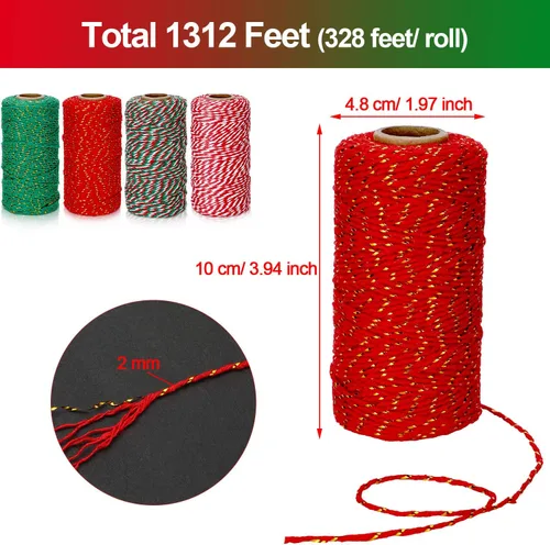Miniatura 2 de Boao Cordeles de algodón para envolver Navidad, 4 rollos de 1312 pies, cuerda de algodón para Navidad, manualidades, regalo, panaderos, cuerda
