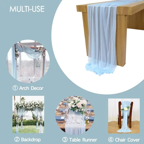 Miniatura 8 de Lookein Camino de mesa de gasa azul polvoriento de 10 pies, mantel transparente para boda, 29 x 120 pulgadas, decoración rústica de boda, camino
