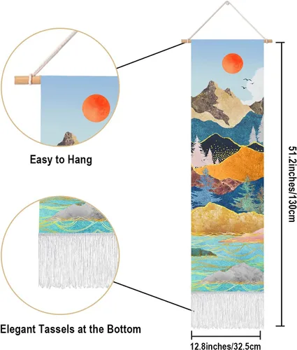 Miniatura 5 de RosieLily Tapiz de arte de pared, tapiz de naturaleza de montaña azul, 13 pulgadas de ancho x 51 pulgadas de alto, para decoración de pared