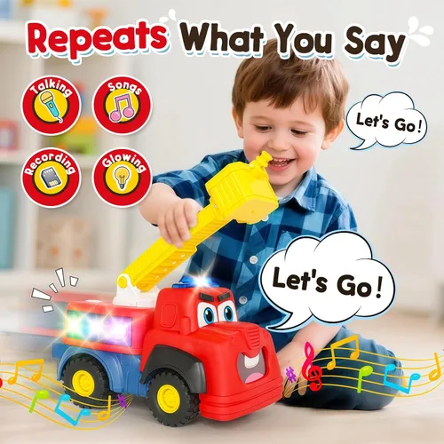 Miniatura 2 de Camión de Bomberos Interactivo y Hablador para Niños Pequeños de 1 a 3 años, Juguete Musical con Sirenas Realistas y Luces y Sonidos, Juguete