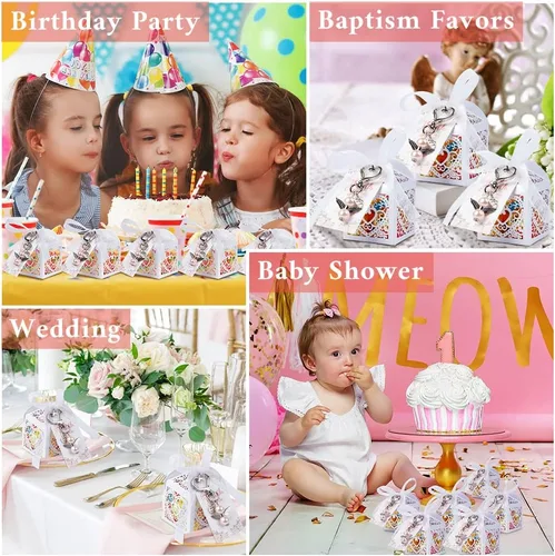 Miniatura 5 de OurWarm 48 regalos de baby shower, incluyendo bonitos llaveros de ángel, cajas de regalo y tarjetas de agradecimiento para regalos de bautismo