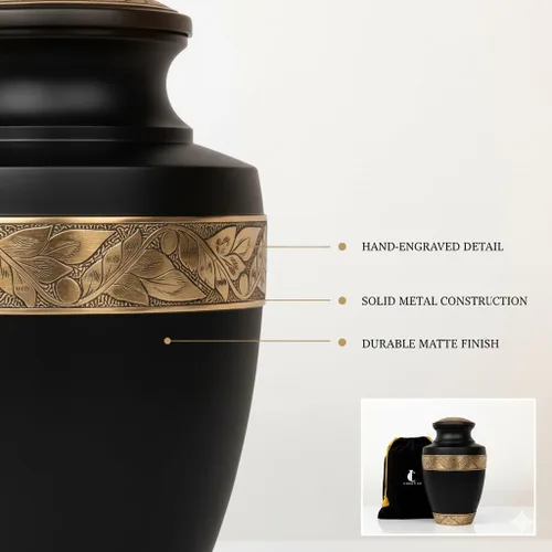 Miniatura 4 de Urna de alta calidad para cenizas humanas, urna funeraria Itemsandco para adultos, elegante urna conmemorativa negra griega para mujeres y hombres