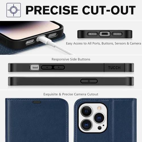 Miniatura 8 de Funda TUCCH para iPhone 14 Pro Max, tipo cartera, [Capa interior a prueba de golpes de TPU], cuero PU [con bloqueo RFID] con soporte magnético