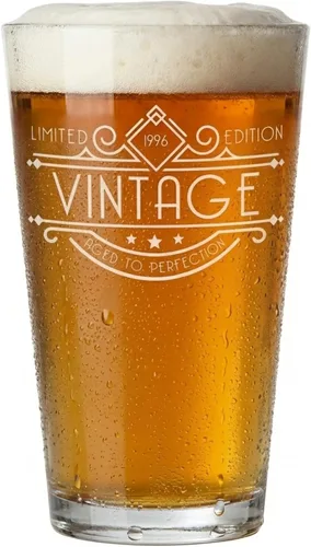 Miniatura 11 de Vaso de pinta grabado vintage de 1996 de 16 onzas – Regalos de feliz cumpleaños 30 para hombres y mujeres, saludos a cumplir 30 años de edad