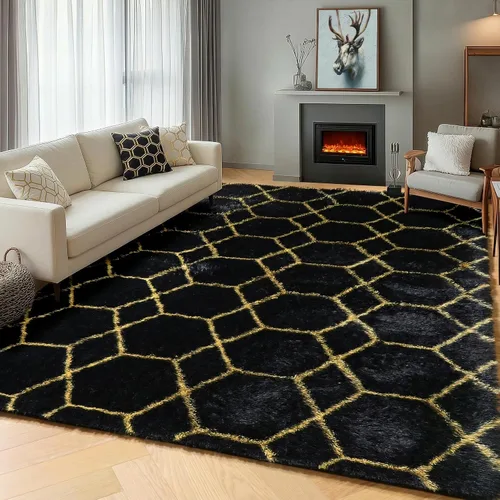 Miniatura 30 de ONASAR Alfombras de área para sala de estar y dormitorio, alfombra esponjosa lavable de 5x8 pies gris y blanca, alfombra de piso suave, afelpada