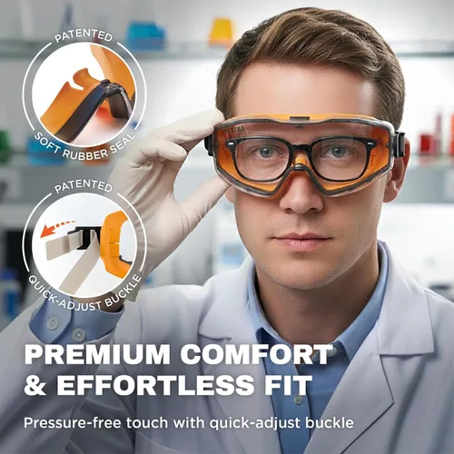 Miniatura 2 de SPEXTRA Gafas de seguridad para usar sobre anteojos, lente transparente antivaho, resistencia a los impactos, protección UV, gafas de química