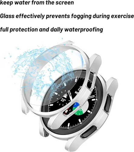 Miniatura 3 de Paquete de 8+8 protectores de pantalla para Samsung Galaxy Watch 6 de 1.693 in y funda, película protectora de vidrio templado antivaho