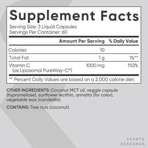 Miniatura 5 de Sports Research® Suplemento de Vitamina C Liposomal de Alta Potencia 1000 mg – Certificado Vegano, Sin OMG, Sin Gluten Antioxidante y Apoyo