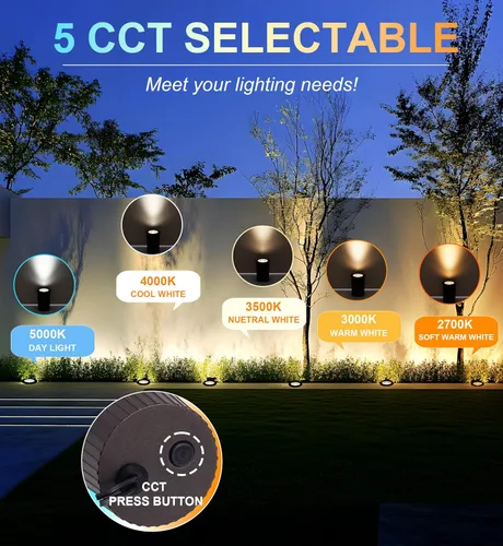 Miniatura 5 de Paquete de 6 luces LED de pozo de 9 W de CLOUDY BAY, luces de paisaje, 2700K/3000K/3500K/4000K/5000K seleccionables, iluminación de bajo voltaje