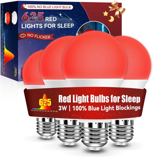 Miniatura 20 de Neporal Bombillas de Luz Roja de 625nm 3W para Dormir, Bombillas de Bloqueo 100% de Luz Azul para Promover la Melatonina, Bombilla LED A19