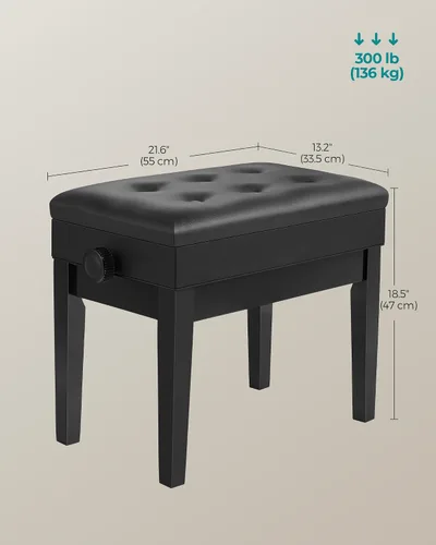 Miniatura 3 de SONGMICS Taburete ajustable de madera para piano con almacenamiento de partituras negro ULPB57H