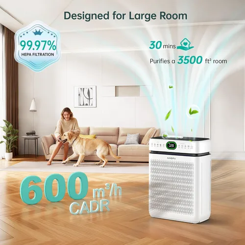 Miniatura 2 de Purificadores de aire para el hogar, habitación grande de hasta 3500 pies cuadrados con filtros lavables, HEPA de doble cara con pantalla PM 2.5