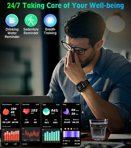 Miniatura 4 de Reloj inteligente militar para hombres (respuesta/hacer llamadas) 2.02 pulgadas reloj inteligente con frecuencia cardíaca y oxígeno en sangre