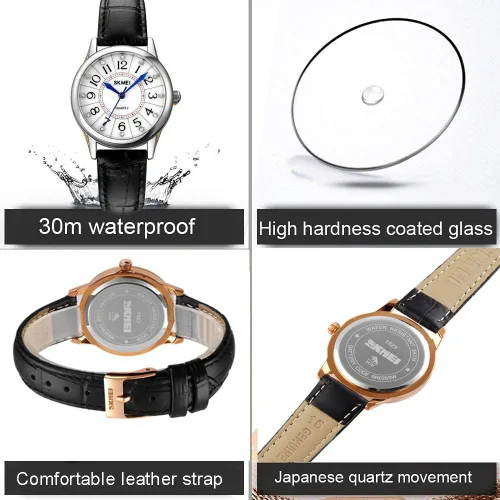 Miniatura 5 de SKMEI Lady Watches for Women Waterproof Leather Band Easy Reader Dress Diamond Analog Quartz Small Face Business Light Wrist Watch Girls Gifts