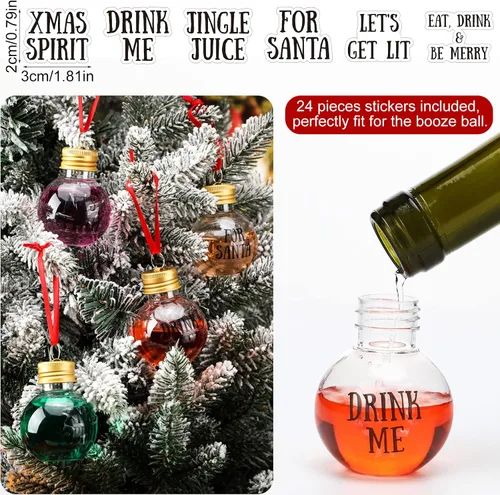 Miniatura 3 de Sosation 24 bolas de bebida de Navidad rellenables con cintas rojas y calcomanías de plástico transparente colgante para árbol de Navidad, bola