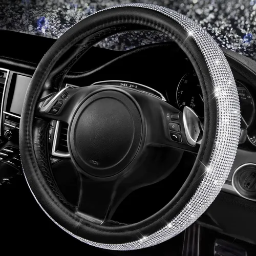 Miniatura 28 de CAR PASS - Funda de volante con diamantes brillantes de imitación y patrón de leopardo, con cristales de imitación brillantes para mujer