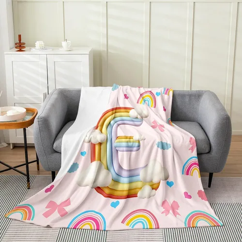 Miniatura 12 de Erosebridal Rainbow English Alphabet Fleece Throw Blanket 40"x50" - Ultra-Soft for Couch Sofa Bed,Cartoon Letters Flannel Blanket,Love Hearts Fuzzy