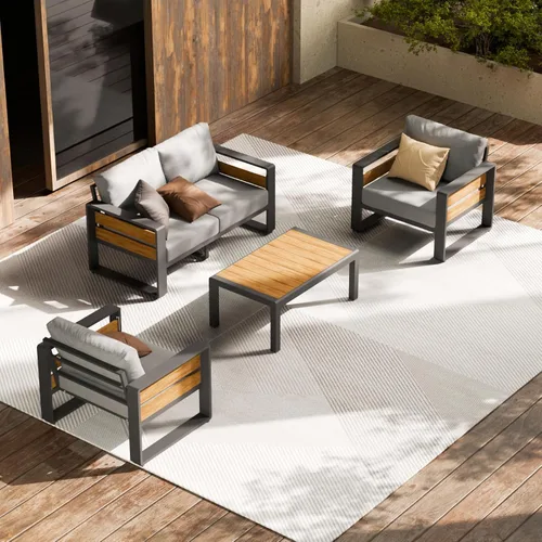 Miniatura 17 de ZANDOR Juego de muebles de aluminio para patio al aire libre, 4 piezas de metal moderno, sofá seccional para conversación al aire libre con mesa