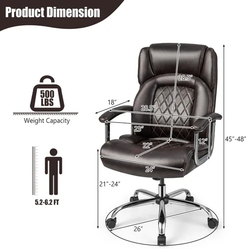Miniatura 3 de Giantex Silla de oficina grande y alta, 500 libras, silla de oficina ejecutiva con respaldo alto para personas pesadas, silla de escritorio Marrón